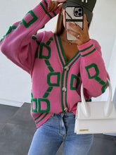 Load image into Gallery viewer, Geometric Dropped Shoulder Button Down Cardigan