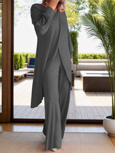 Load image into Gallery viewer, Full Size Slit Round Neck Long Sleeve Top and Pants Set