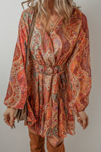 Load image into Gallery viewer, Tied Printed Balloon Sleeve Mini Dress