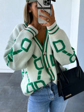 Load image into Gallery viewer, Geometric Dropped Shoulder Button Down Cardigan