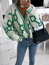 Load image into Gallery viewer, Geometric Dropped Shoulder Button Down Cardigan