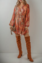 Load image into Gallery viewer, Tied Printed Balloon Sleeve Mini Dress