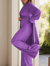 Load image into Gallery viewer, Full Size Slit Round Neck Long Sleeve Top and Pants Set