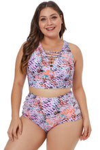 Load image into Gallery viewer, Plus Size Tropical Print Neck Detail Two Piece Swimwear