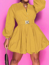 Load image into Gallery viewer, Notched Button Up Balloon Sleeves Dress