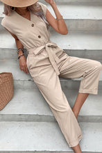 Load image into Gallery viewer, Capped Sleeve Belted V-Neck Jumpsuit
