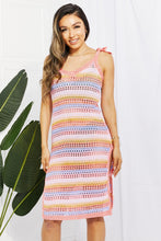 Load image into Gallery viewer, Striped Tie Shoulder Split Cover Up Dress