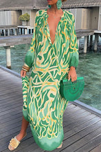 Load image into Gallery viewer, Abstract Print Buttoned Balloon Sleeve Dress