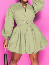 Load image into Gallery viewer, Notched Button Up Balloon Sleeves Dress
