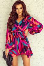 Load image into Gallery viewer, Printed Surplice Neck Tie Waist Dress
