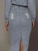 Load image into Gallery viewer, Distressed Slit Denim Skirt