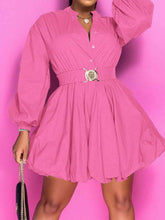 Load image into Gallery viewer, Notched Button Up Balloon Sleeves Dress