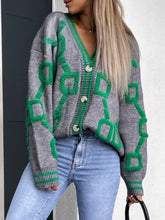Load image into Gallery viewer, Geometric Dropped Shoulder Button Down Cardigan
