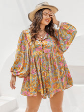 Load image into Gallery viewer, Plus Size Floral Tie Neck Balloon Sleeve Romper
