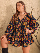 Load image into Gallery viewer, Plus Size Floral Tie Neck Balloon Sleeve Romper
