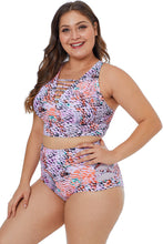 Load image into Gallery viewer, Plus Size Tropical Print Neck Detail Two Piece Swimwear
