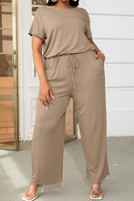 Load image into Gallery viewer, Plus Size Drawstring Waist Short Sleeve Jumpsuit
